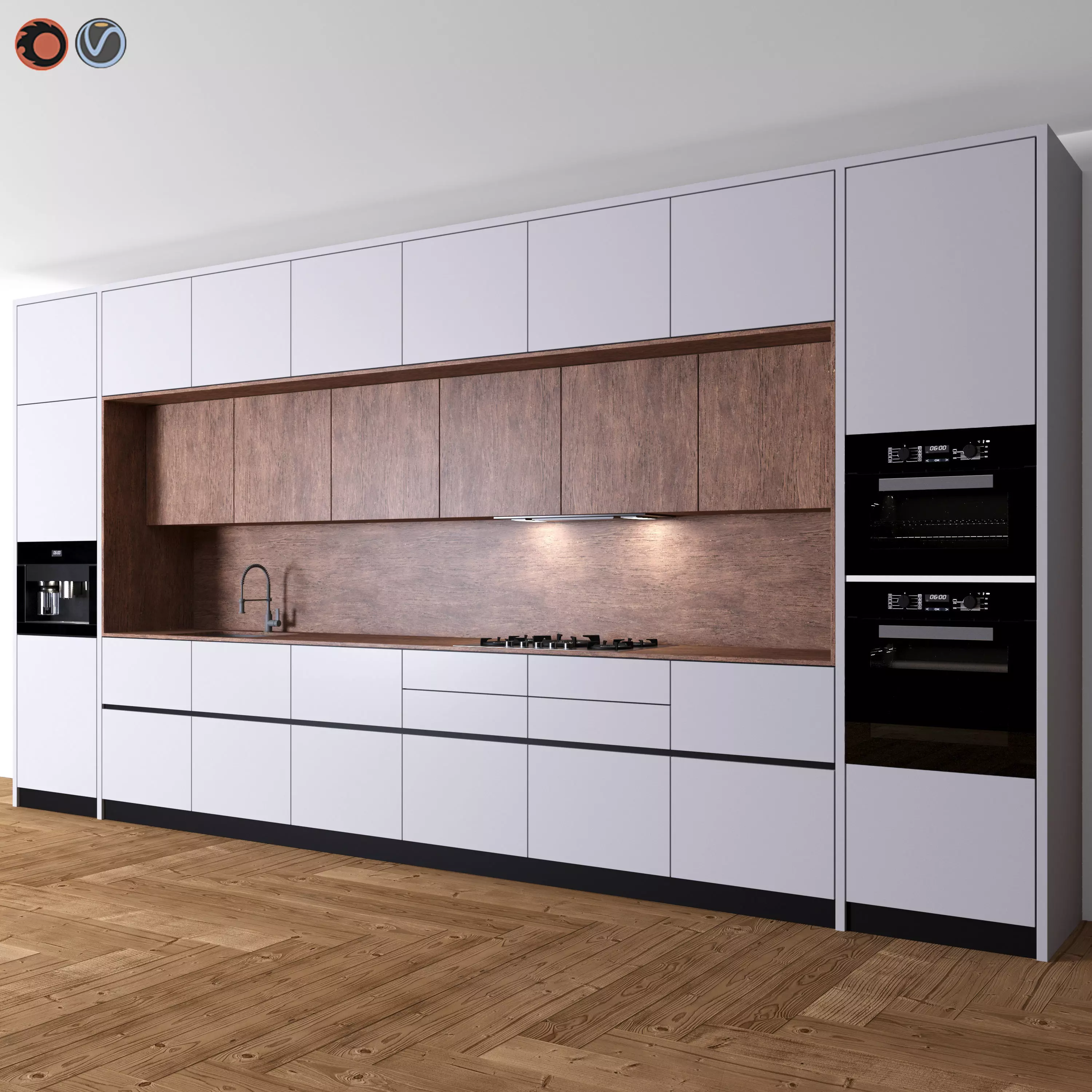 Kitchen Modern 07 White and Wood 3D model_0