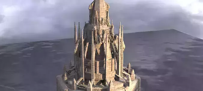 vMedieval Lion Tower Overgrown Turret Tower 10