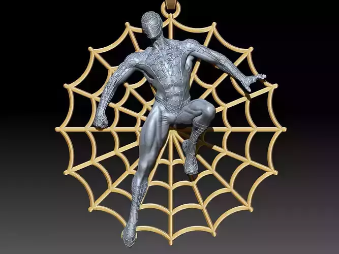 spider man Pendant Sculpture jewelry gold necklace 