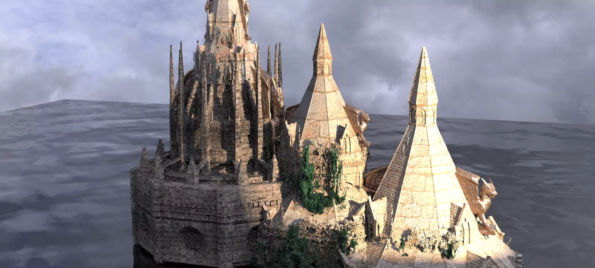 Medieval Lion Tower Overgrown Turret Tower 4 3D model
