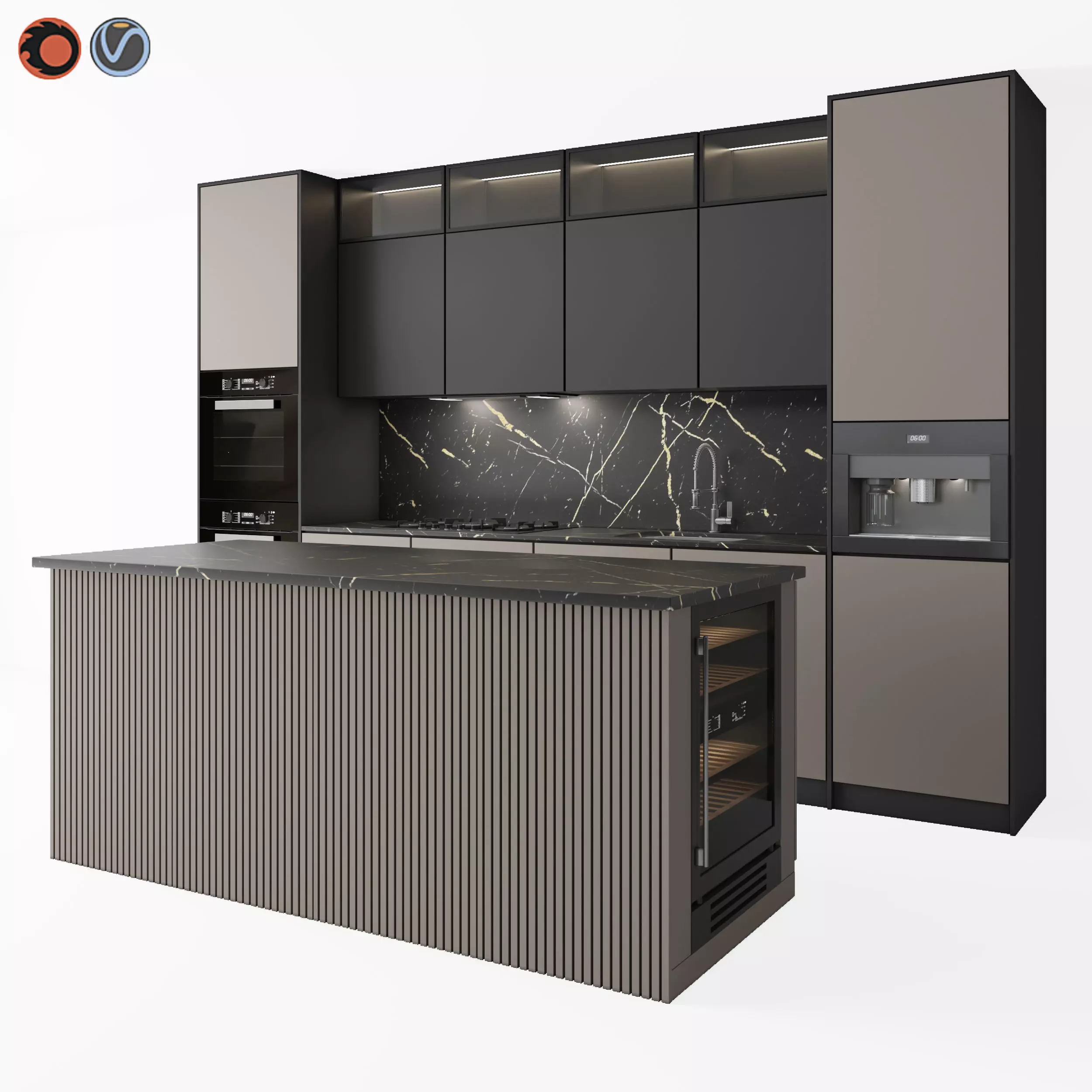 Kitchen Modern 09 Black and Beige 3D model_0