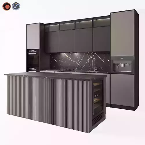 Kitchen Modern 09 Black and Beige 3D model
