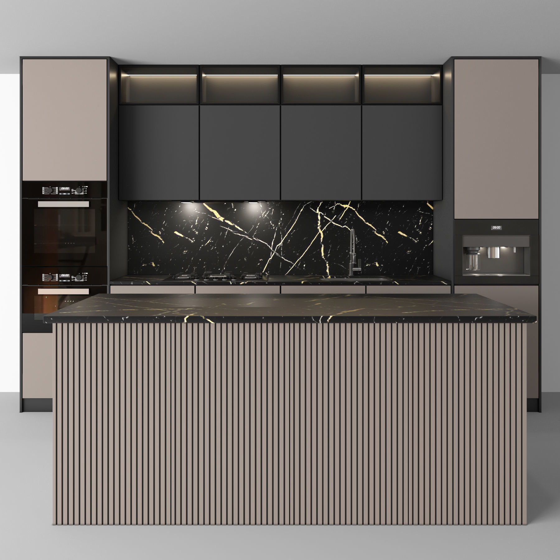 Kitchen Modern 09 Black and Beige 3D model_3
