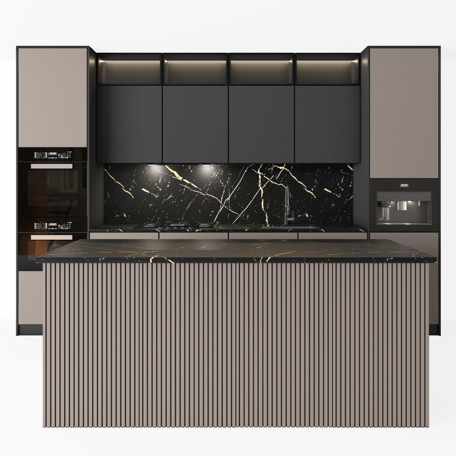 Kitchen Modern 09 Black and Beige 3D model_2