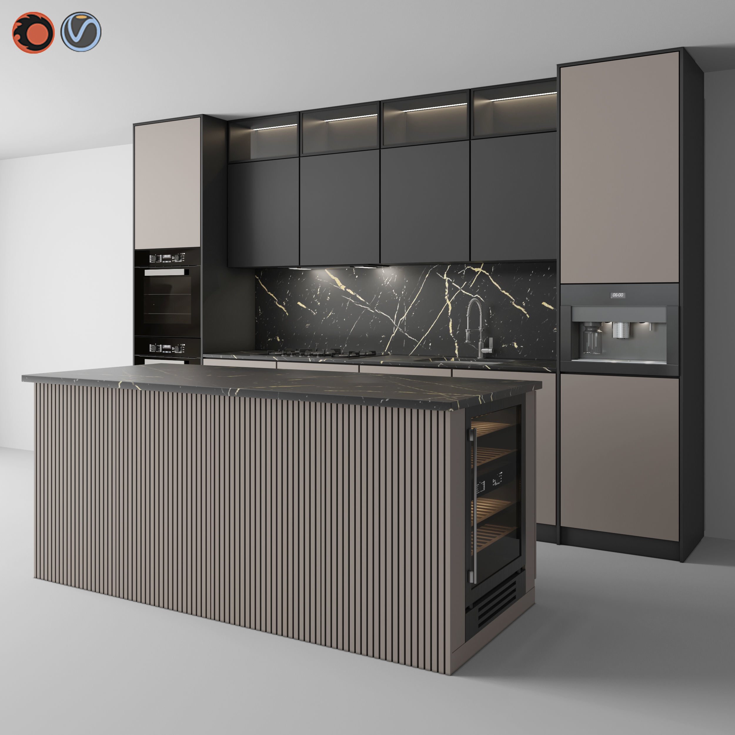 Kitchen Modern 09 Black and Beige 3D model_1