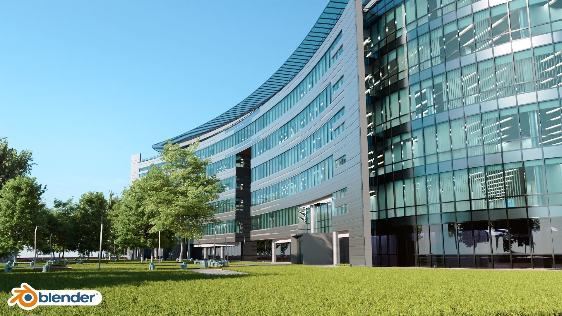 Glass Office Building - Day and Night 3D model_29