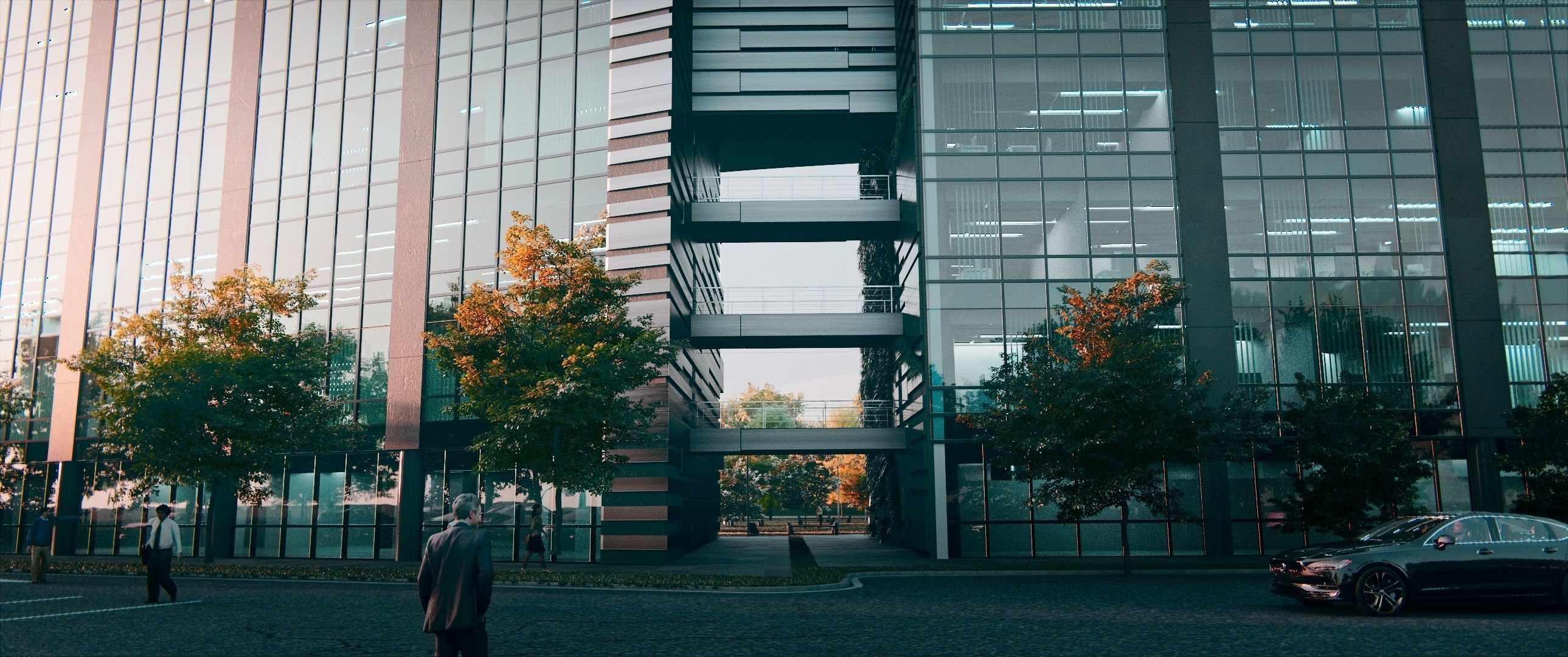 Glass Office Building - Day and Night 3D model_4