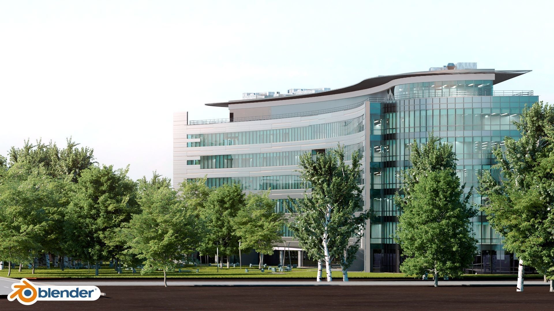 Glass Office Building - Day and Night 3D model_47