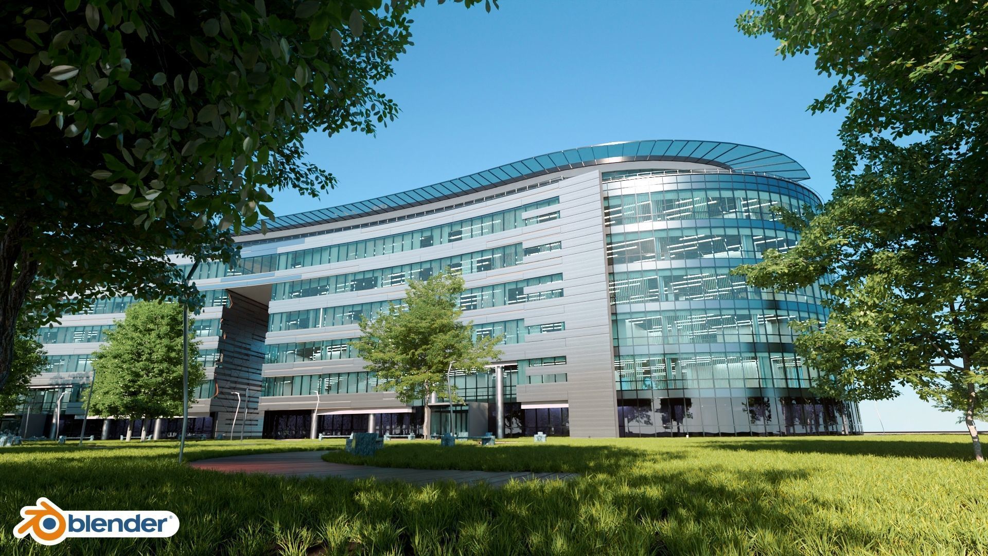 Glass Office Building - Day and Night 3D model_25