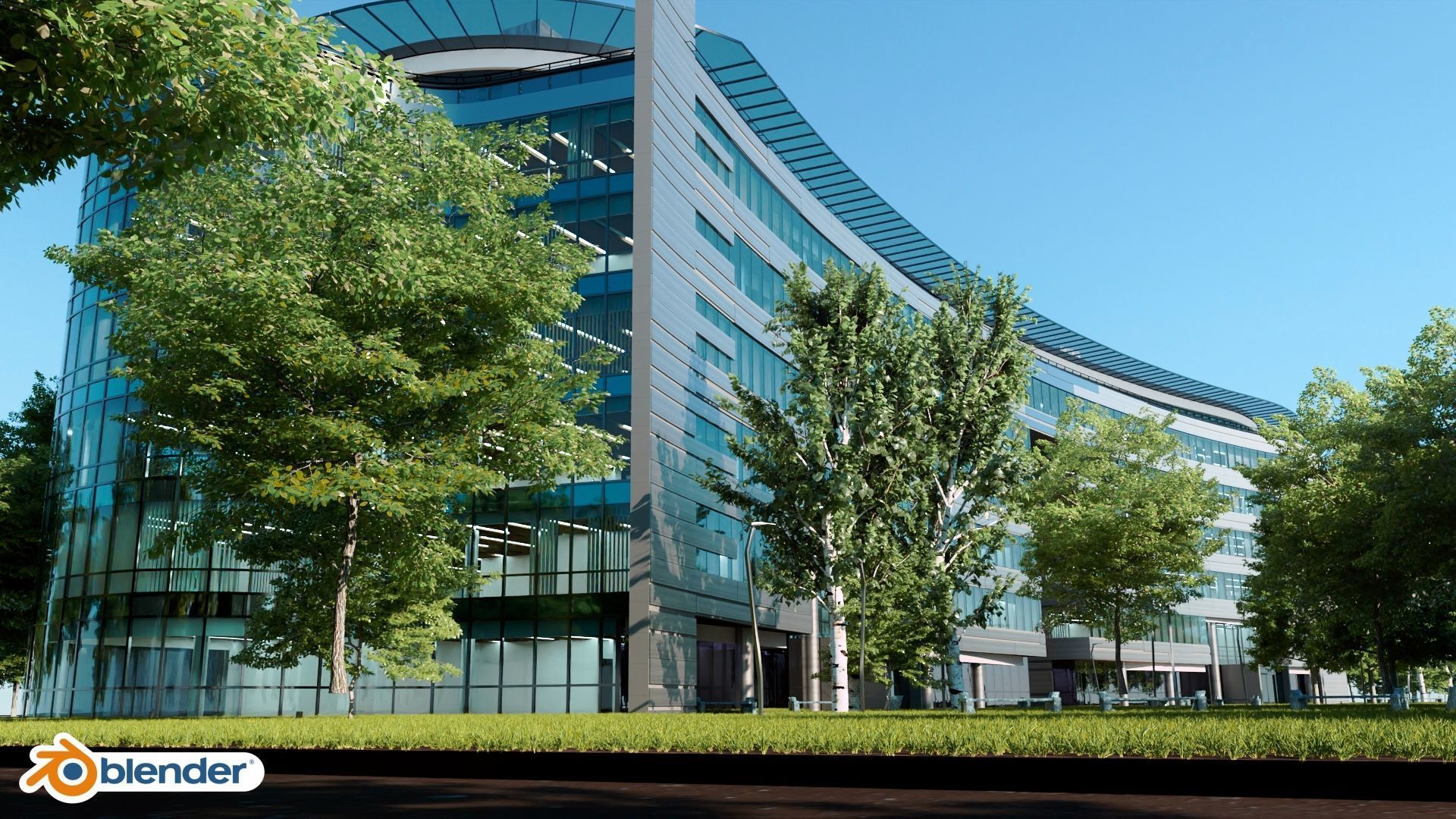 Glass Office Building - Day and Night 3D model_34