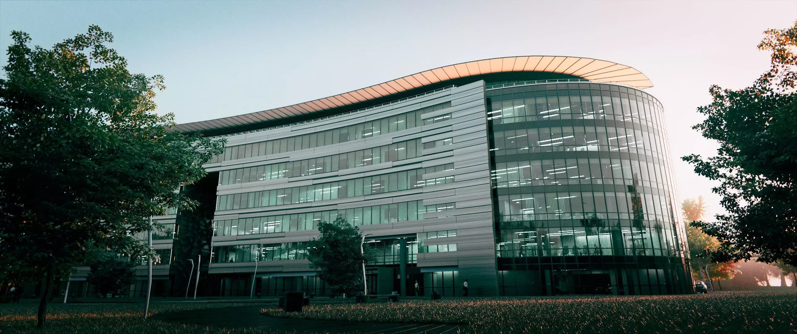 Glass Office Building - Day and Night 3D model_0