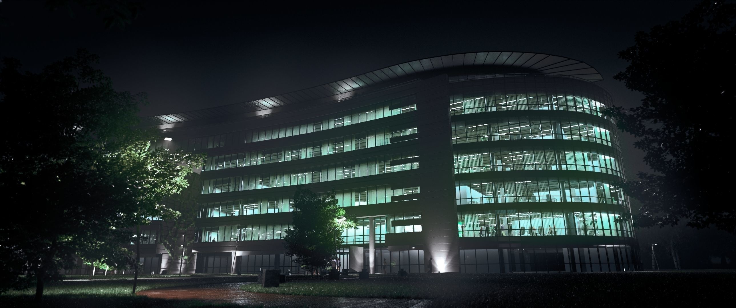 Glass Office Building - Day and Night 3D model_63