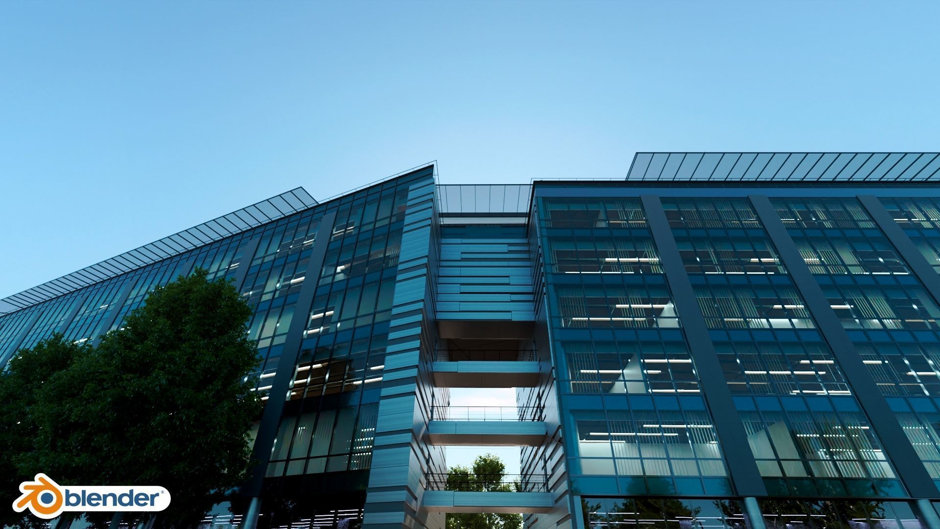 Glass Office Building - Day and Night 3D model_32