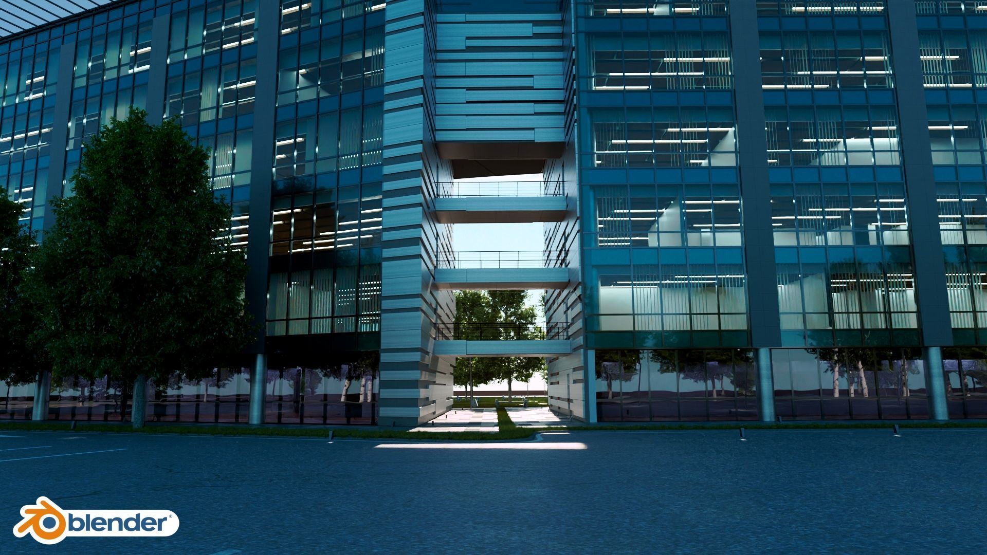 Glass Office Building - Day and Night 3D model_35