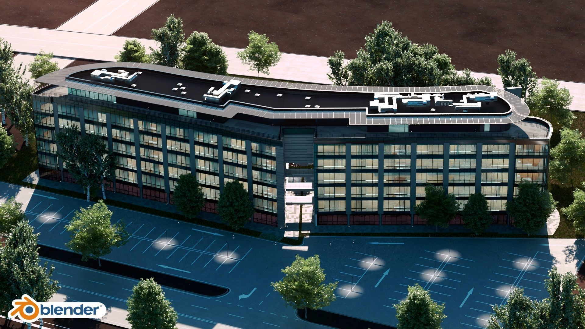 Glass Office Building - Day and Night 3D model_40