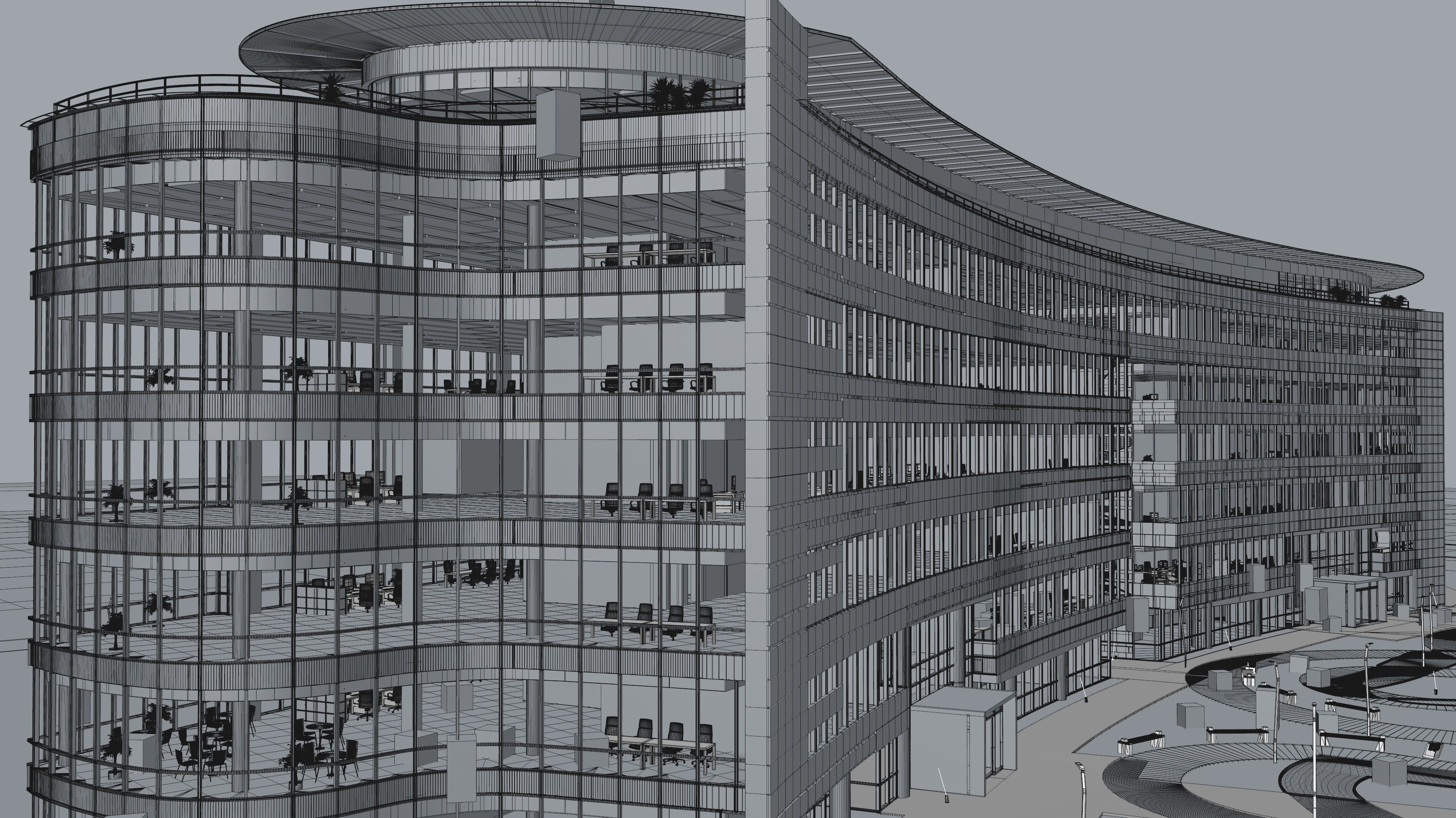 Glass Office Building - Day and Night 3D model_54