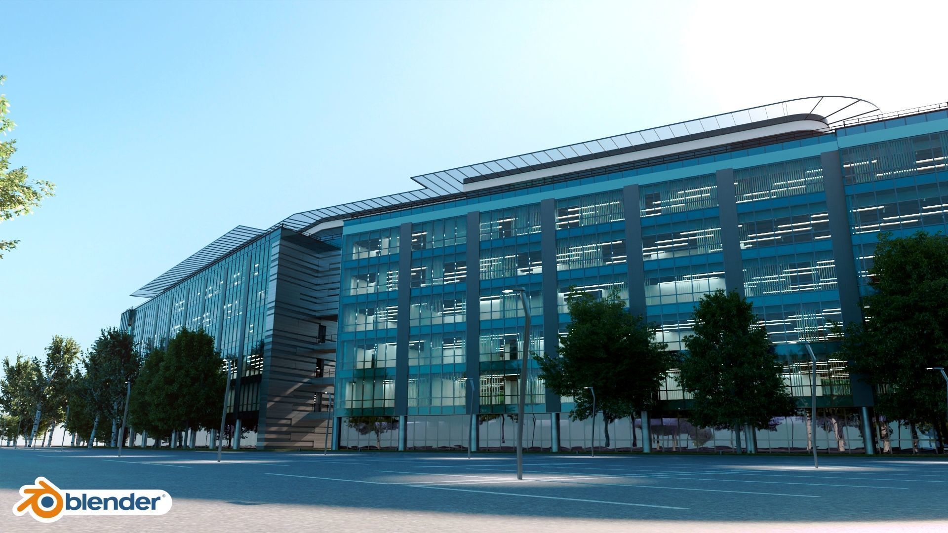 Glass Office Building - Day and Night 3D model_33