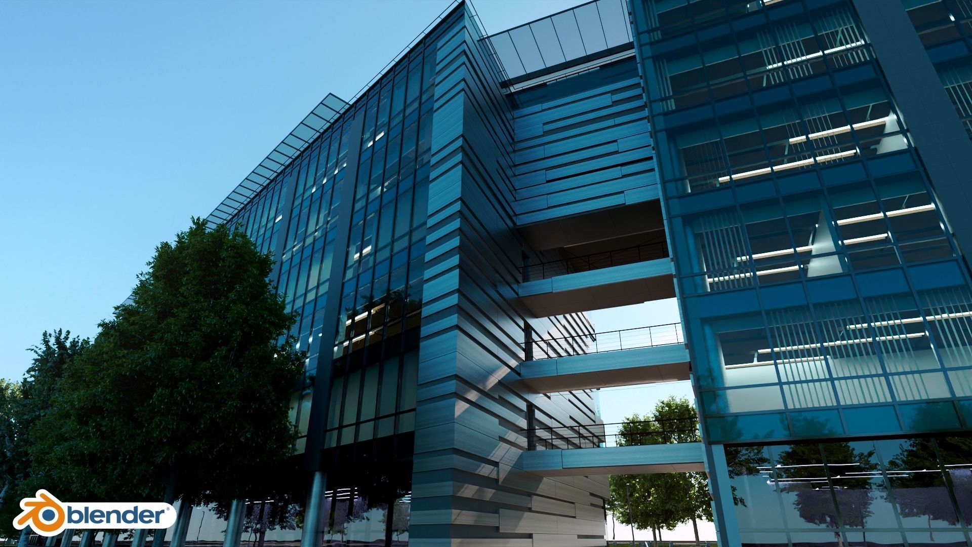 Glass Office Building - Day and Night 3D model_36