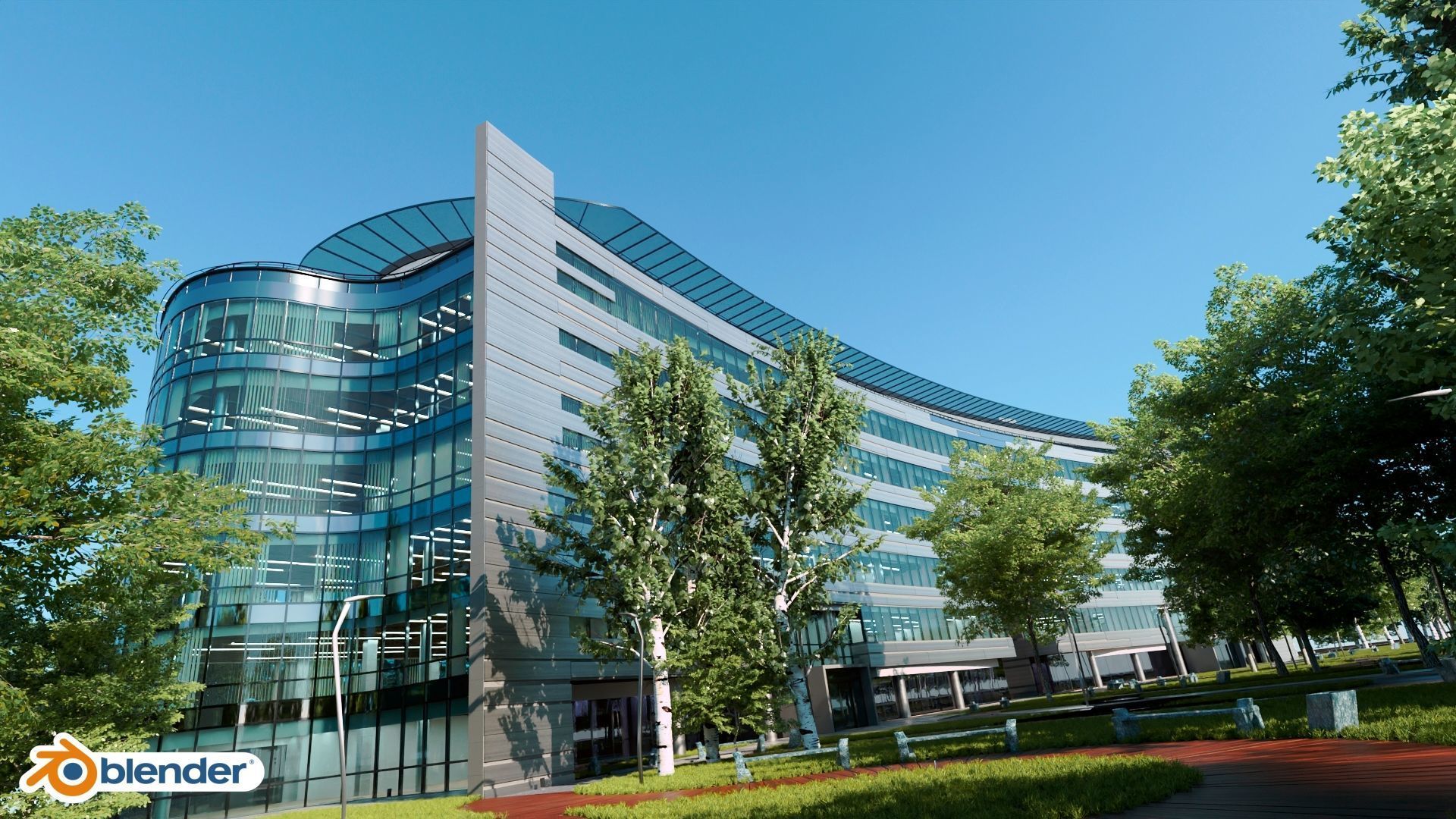 Glass Office Building - Day and Night 3D model_30