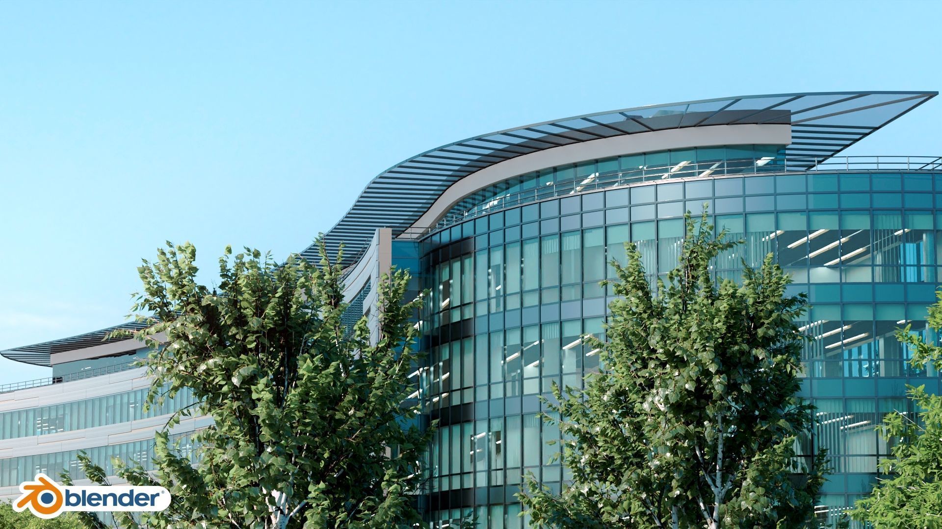 Glass Office Building - Day and Night 3D model_46