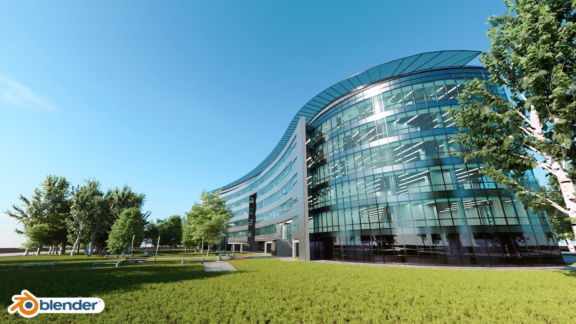 Glass Office Building - Day and Night 3D model_26