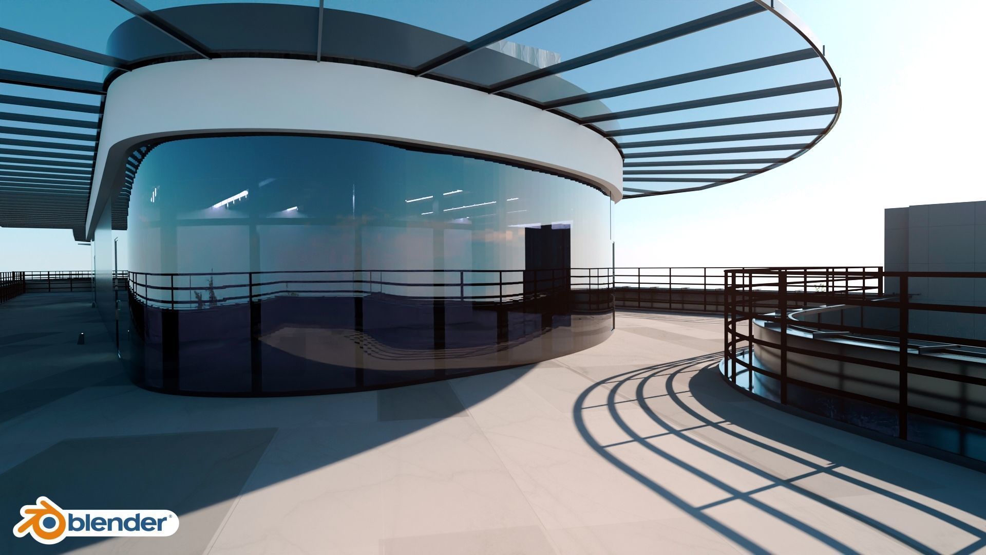 Glass Office Building - Day and Night 3D model_38