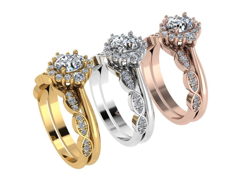 Ring254 oval diamond engagement ring set gold 3D print model_4