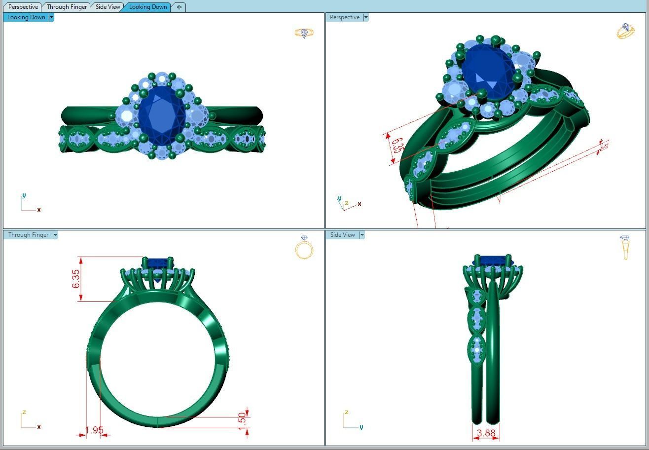 Ring254 oval diamond engagement ring set gold 3D print model_5