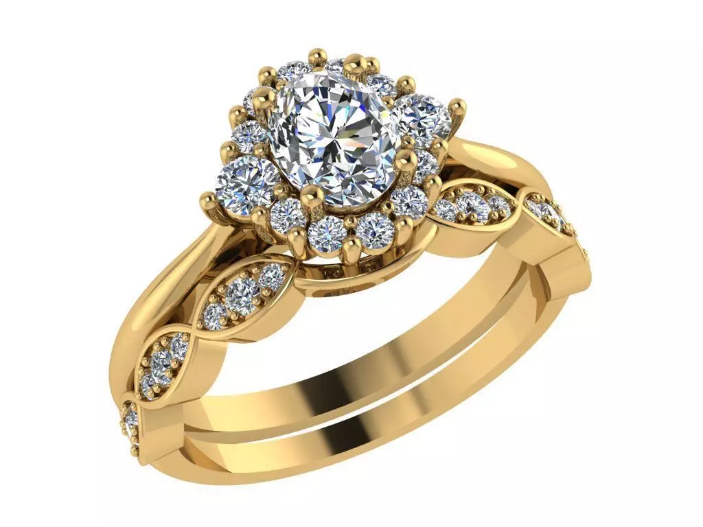 Ring254 oval diamond engagement ring set gold 3D print model_0