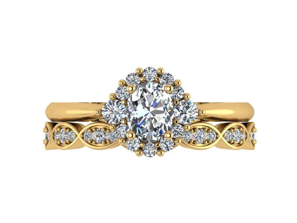 Ring254 oval diamond engagement ring set gold 3D print model_1