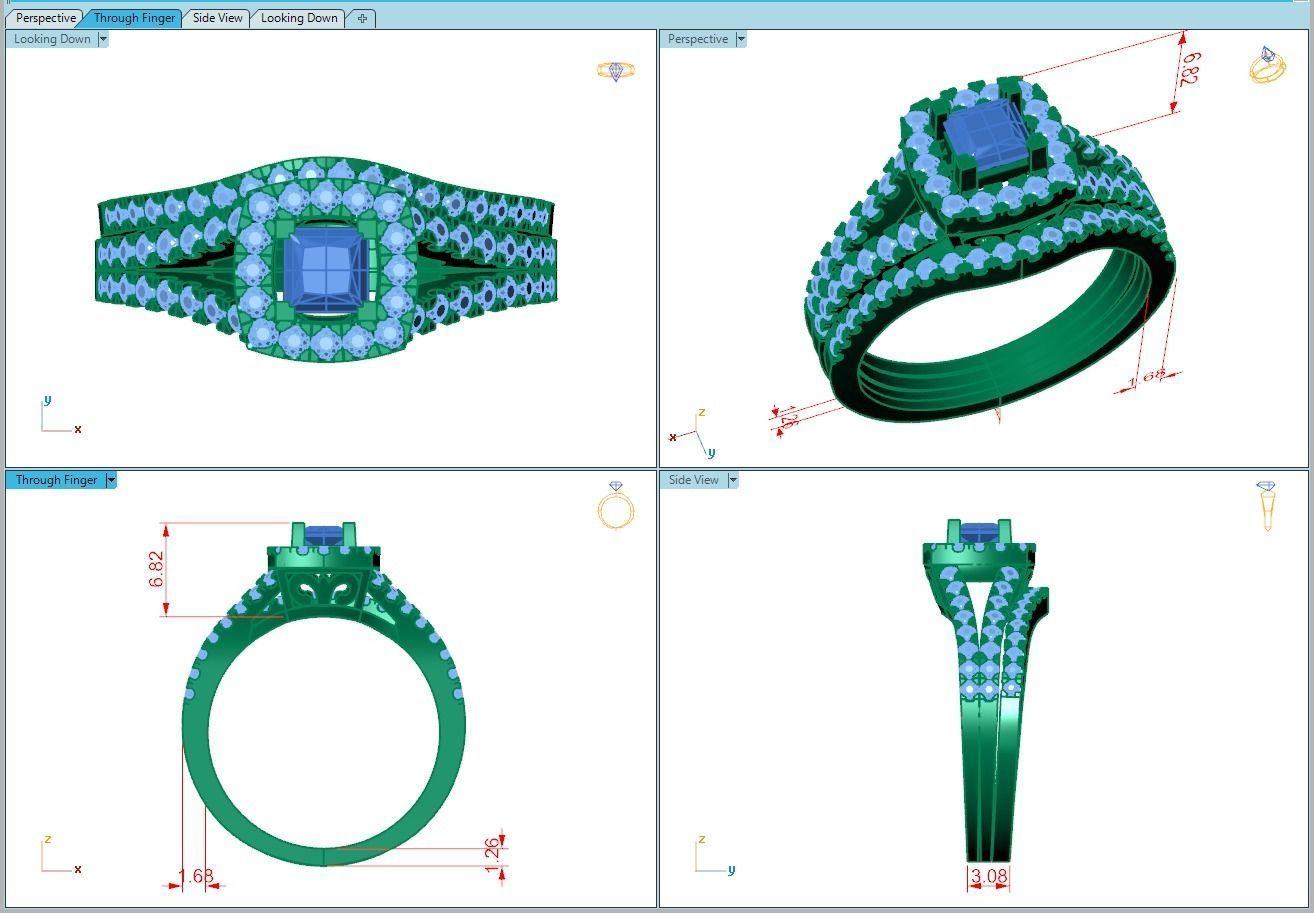 Ring257 diamond engagement ring set gold 3D print model_5