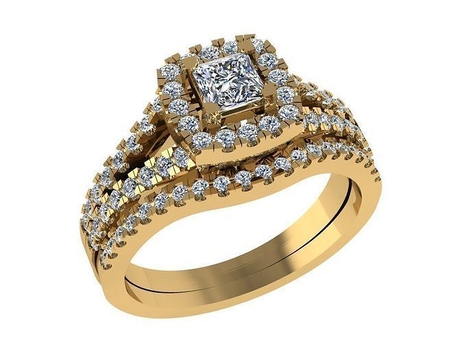 Ring257 diamond engagement ring set gold 3D print model