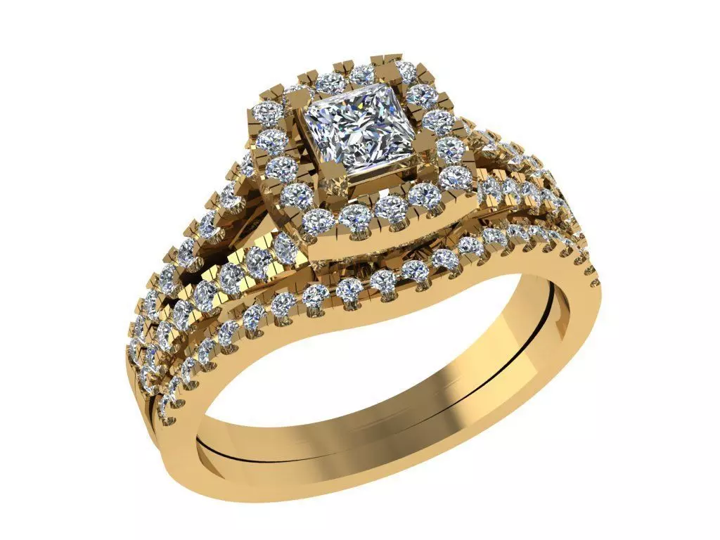Ring257 diamond engagement ring set gold 3D print model_0