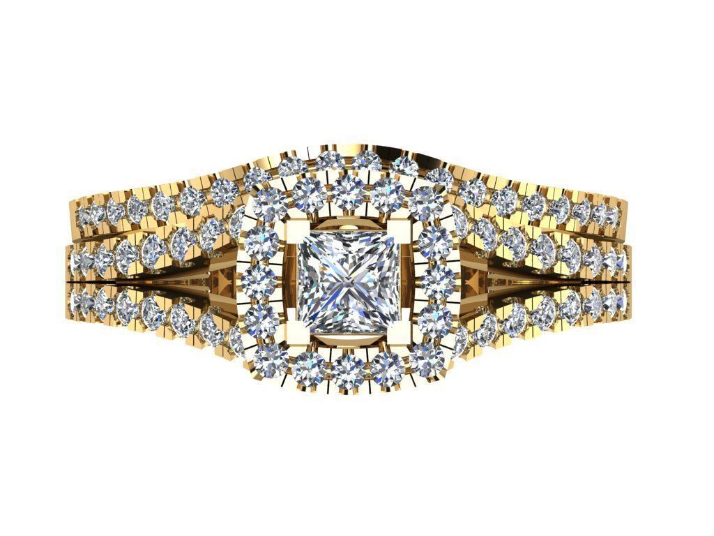 Ring257 diamond engagement ring set gold 3D print model_1