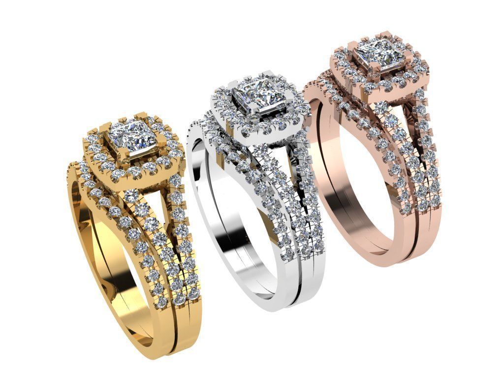 Ring257 diamond engagement ring set gold 3D print model_4