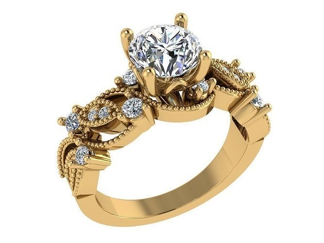 Ring258 ornate diamond engagement ring gold 3D print model