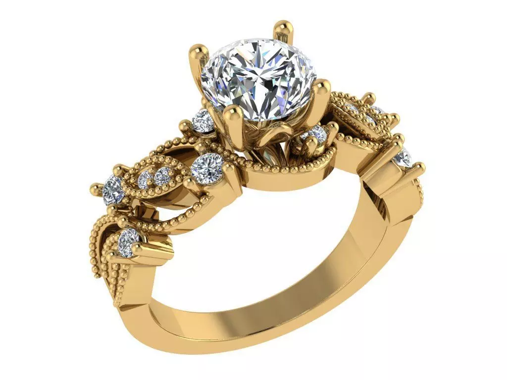 Ring258 ornate diamond engagement ring gold 3D print model_0