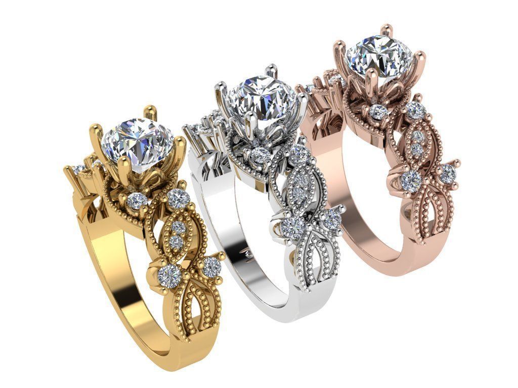 Ring258 ornate diamond engagement ring gold 3D print model_4