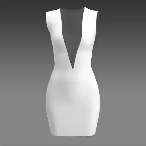DRESS WHITE DEKOLETTE V SHAPE NECKLINE 