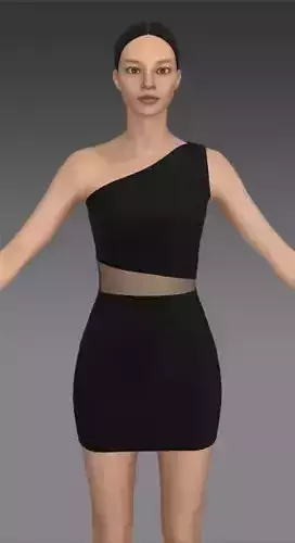 DRESS BLACK MATTE PANELED BELTED  ONE SHOULDER