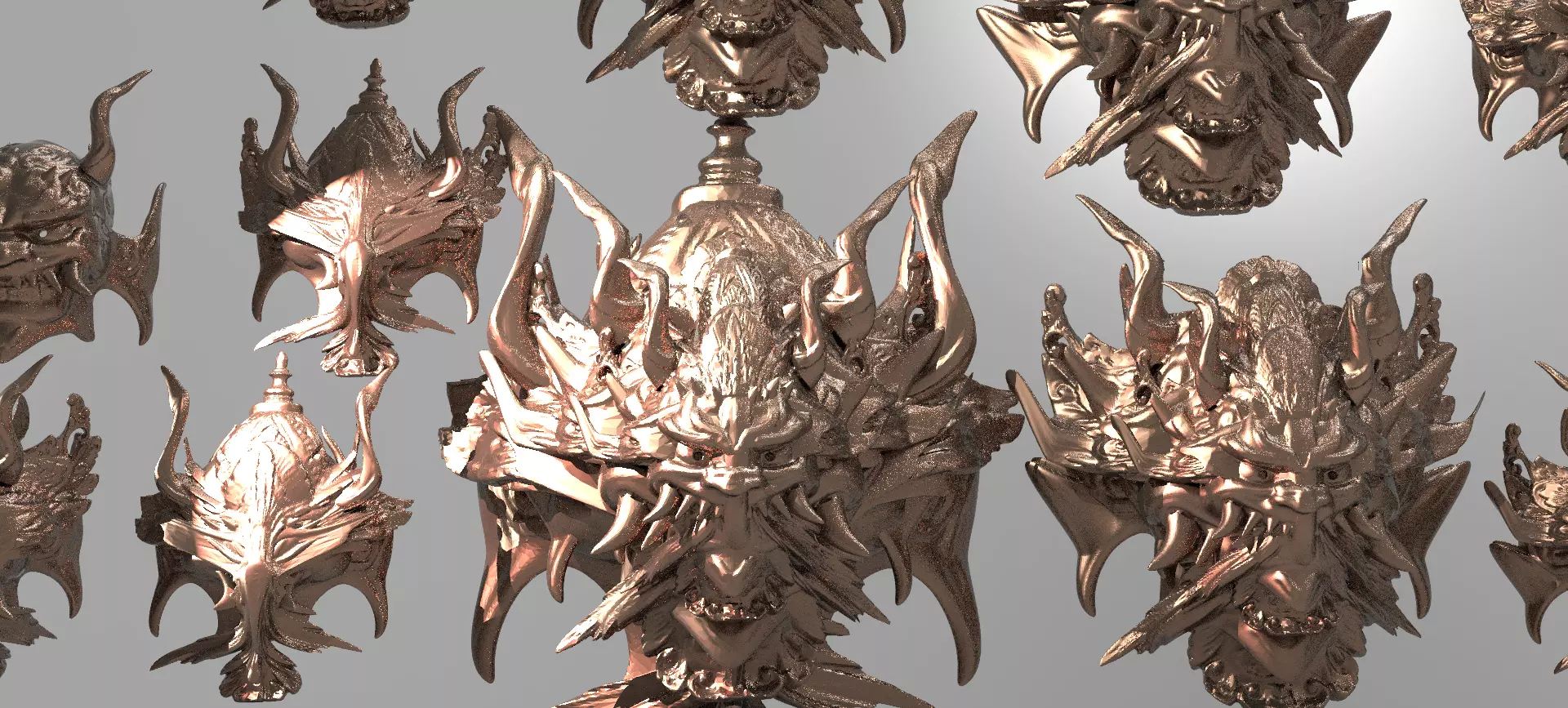 War God Baroque Mask and Shield Collection 3D 3D model_0