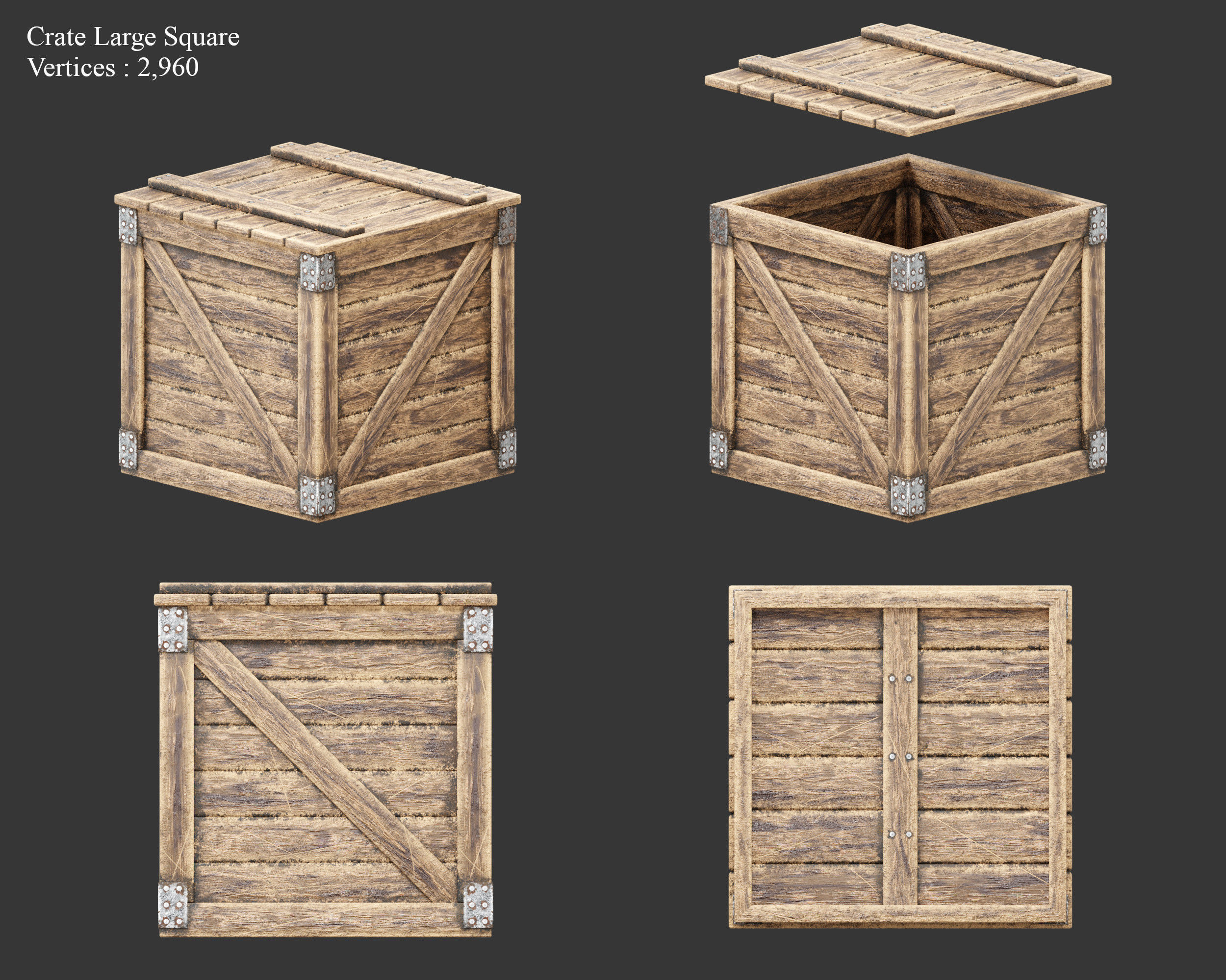 Medieval Containers Wooden Crates Low-poly 3D model_8