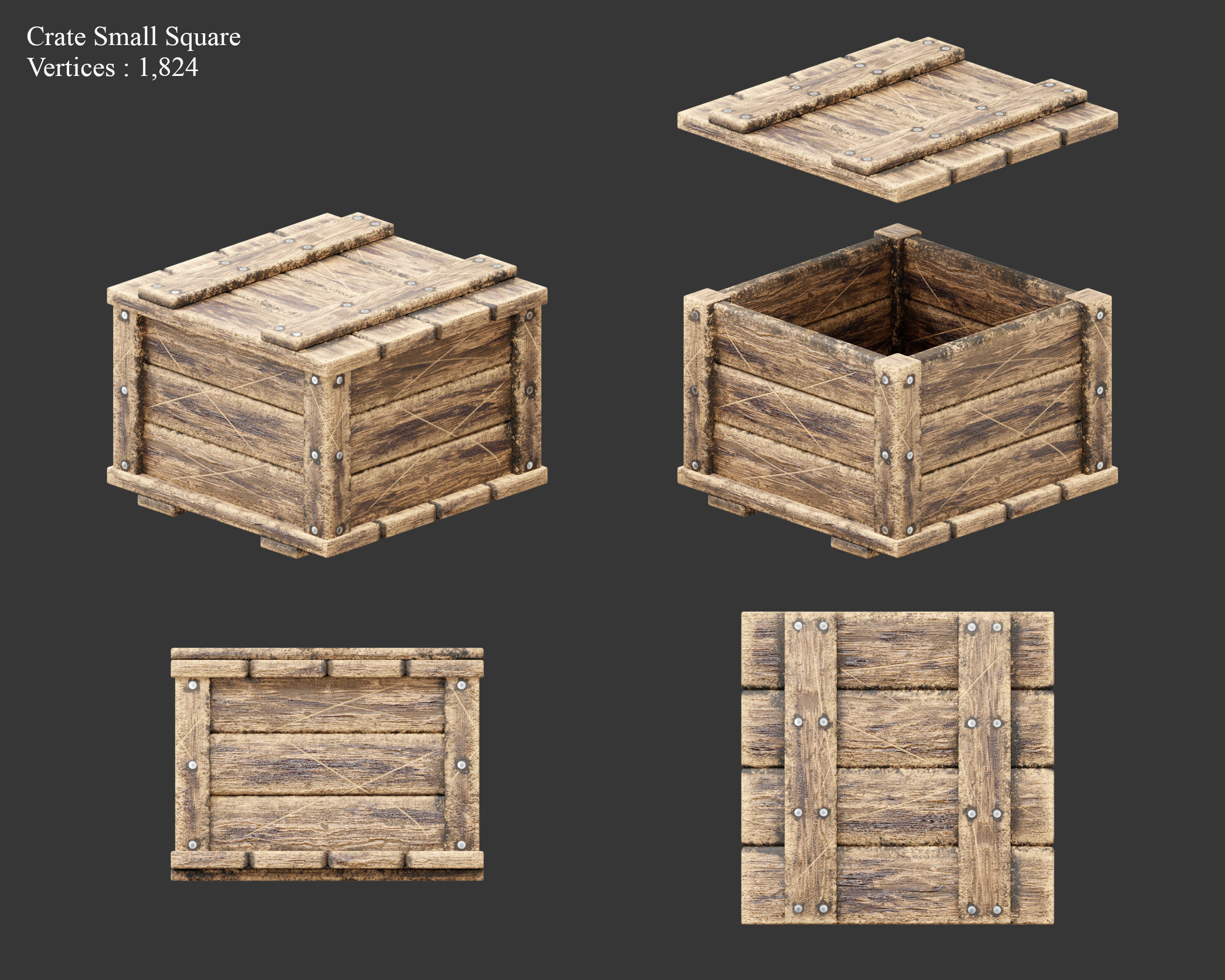Medieval Containers Wooden Crates Low-poly 3D model_14