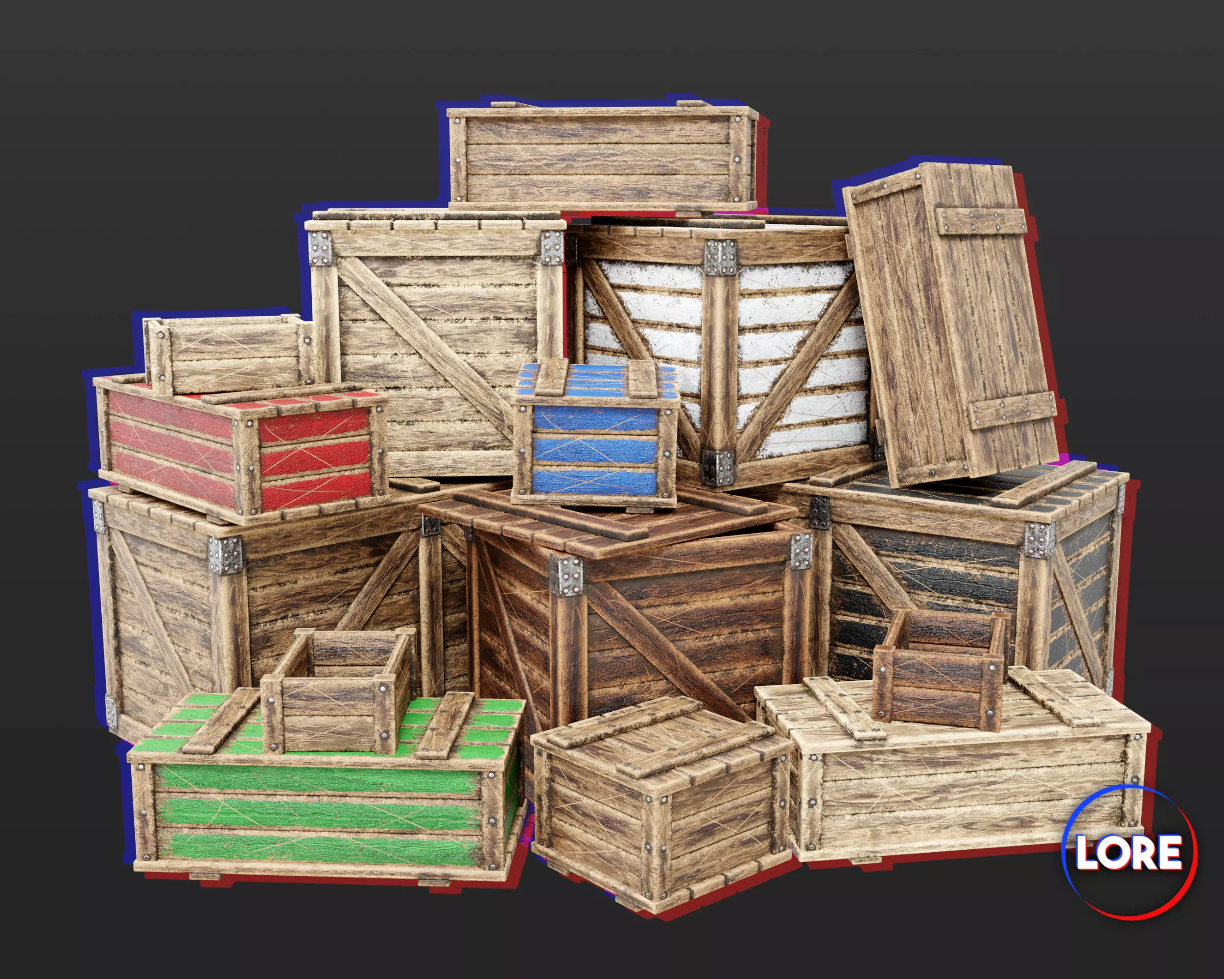 Medieval Containers Wooden Crates Low-poly 3D model_0