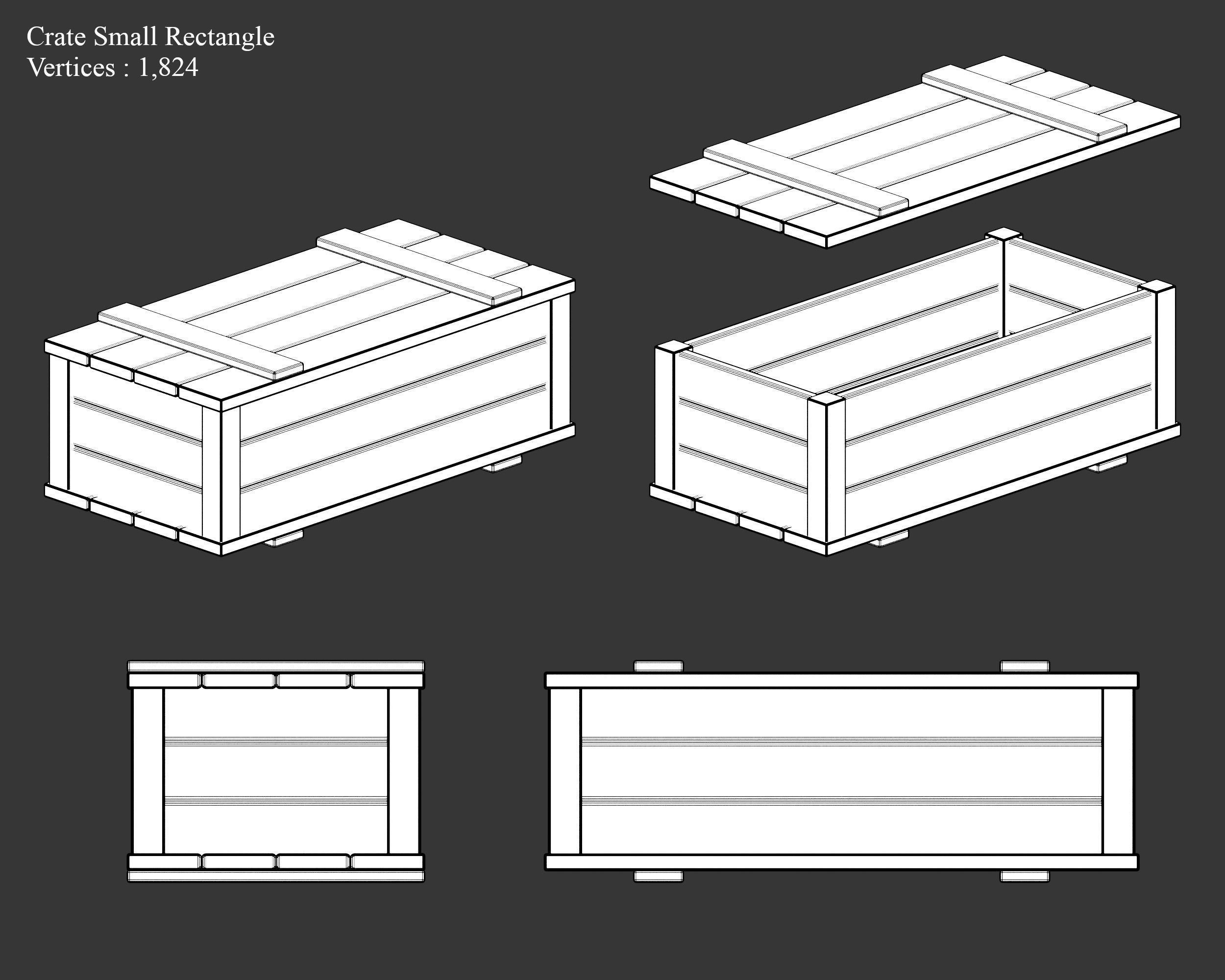 Medieval Containers Wooden Crates Low-poly 3D model_13