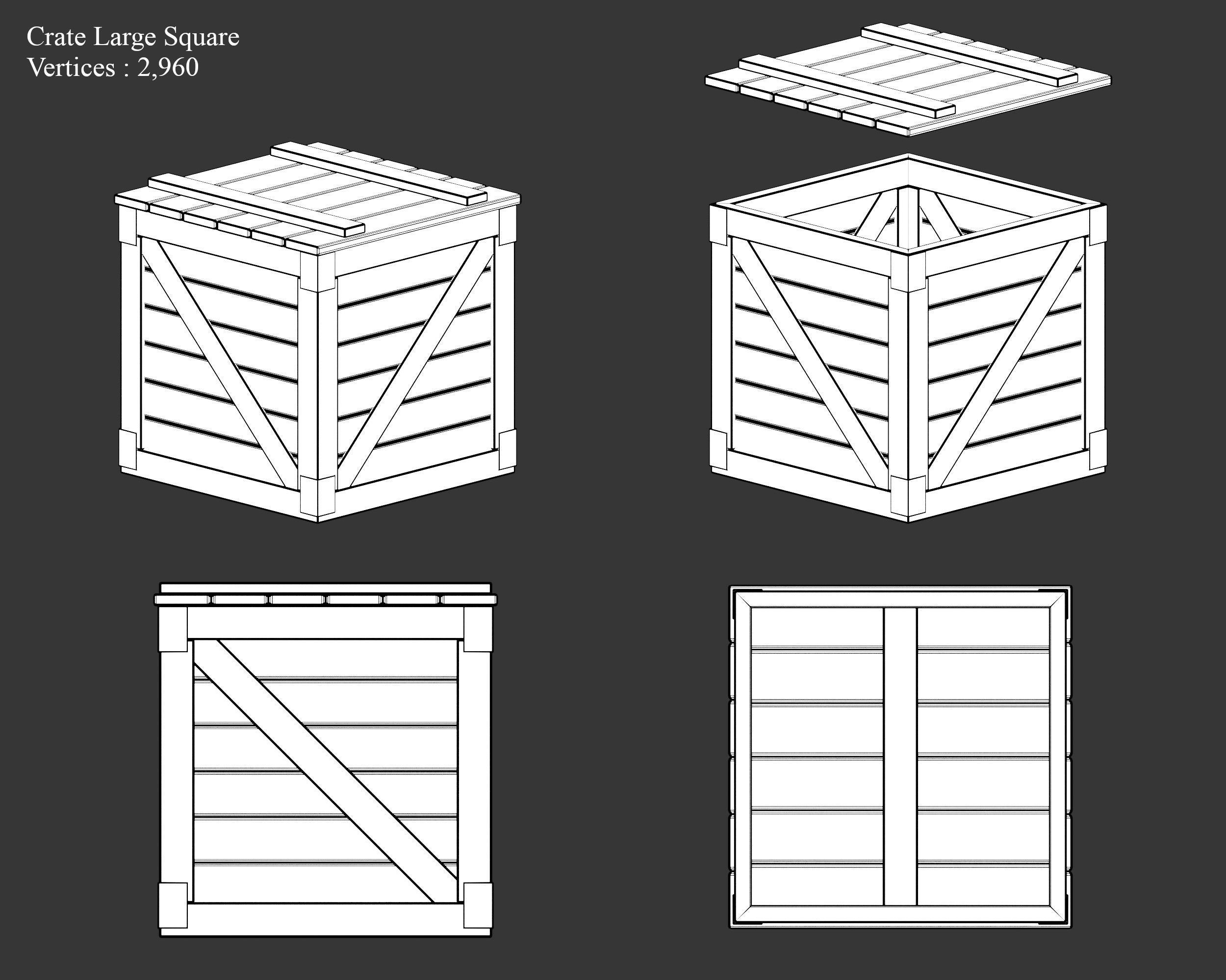 Medieval Containers Wooden Crates Low-poly 3D model_10