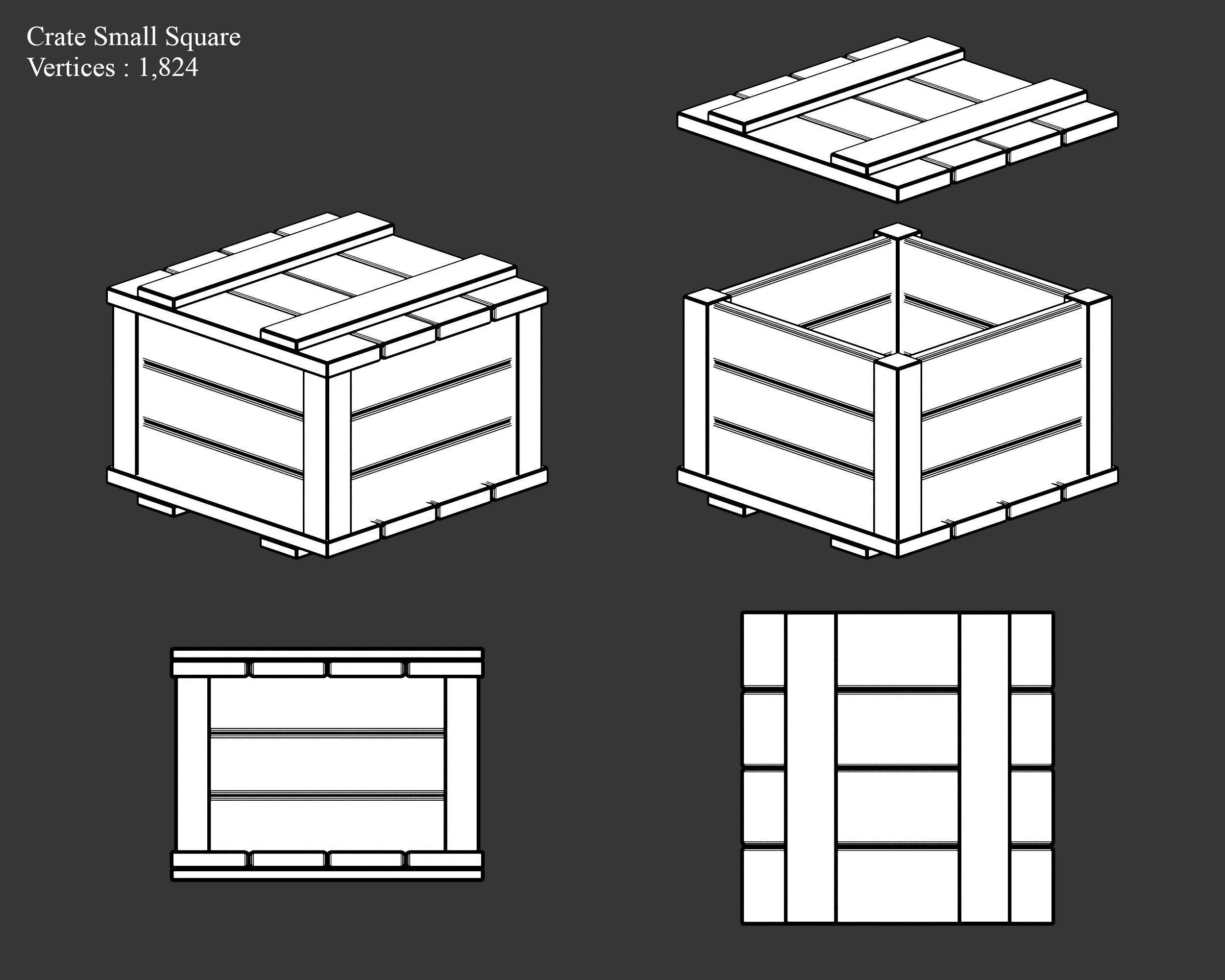 Medieval Containers Wooden Crates Low-poly 3D model_16