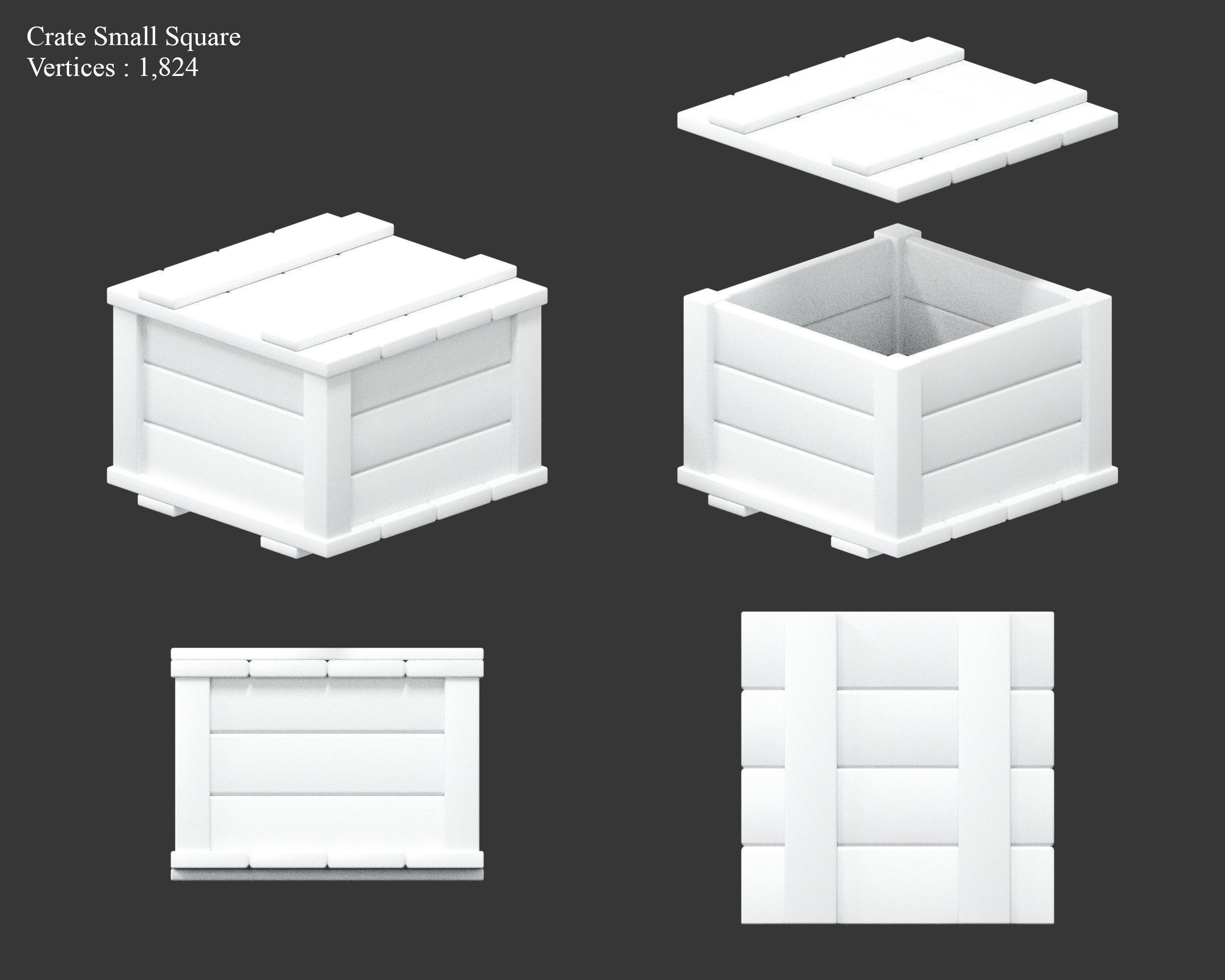 Medieval Containers Wooden Crates Low-poly 3D model_15