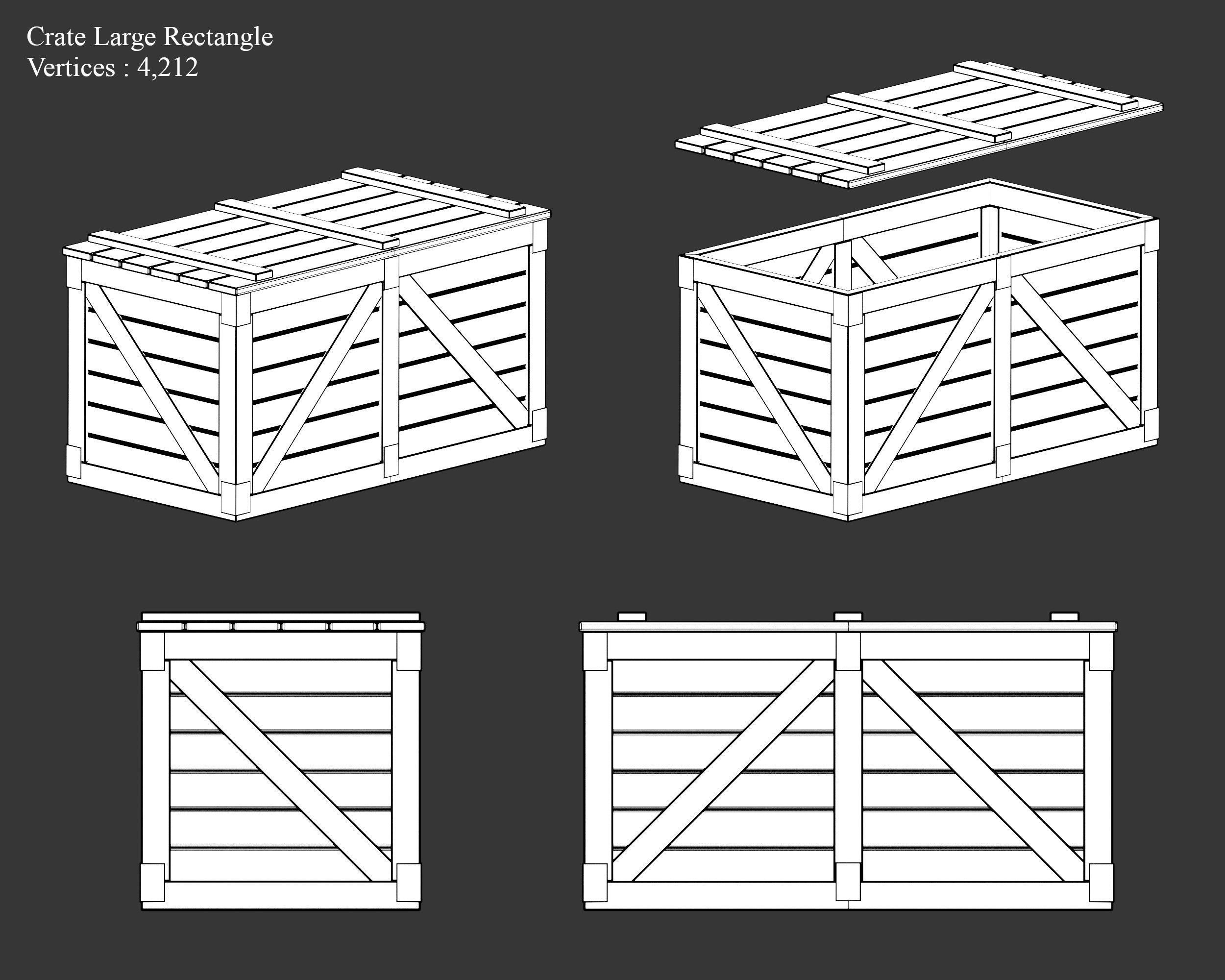 Medieval Containers Wooden Crates Low-poly 3D model_7