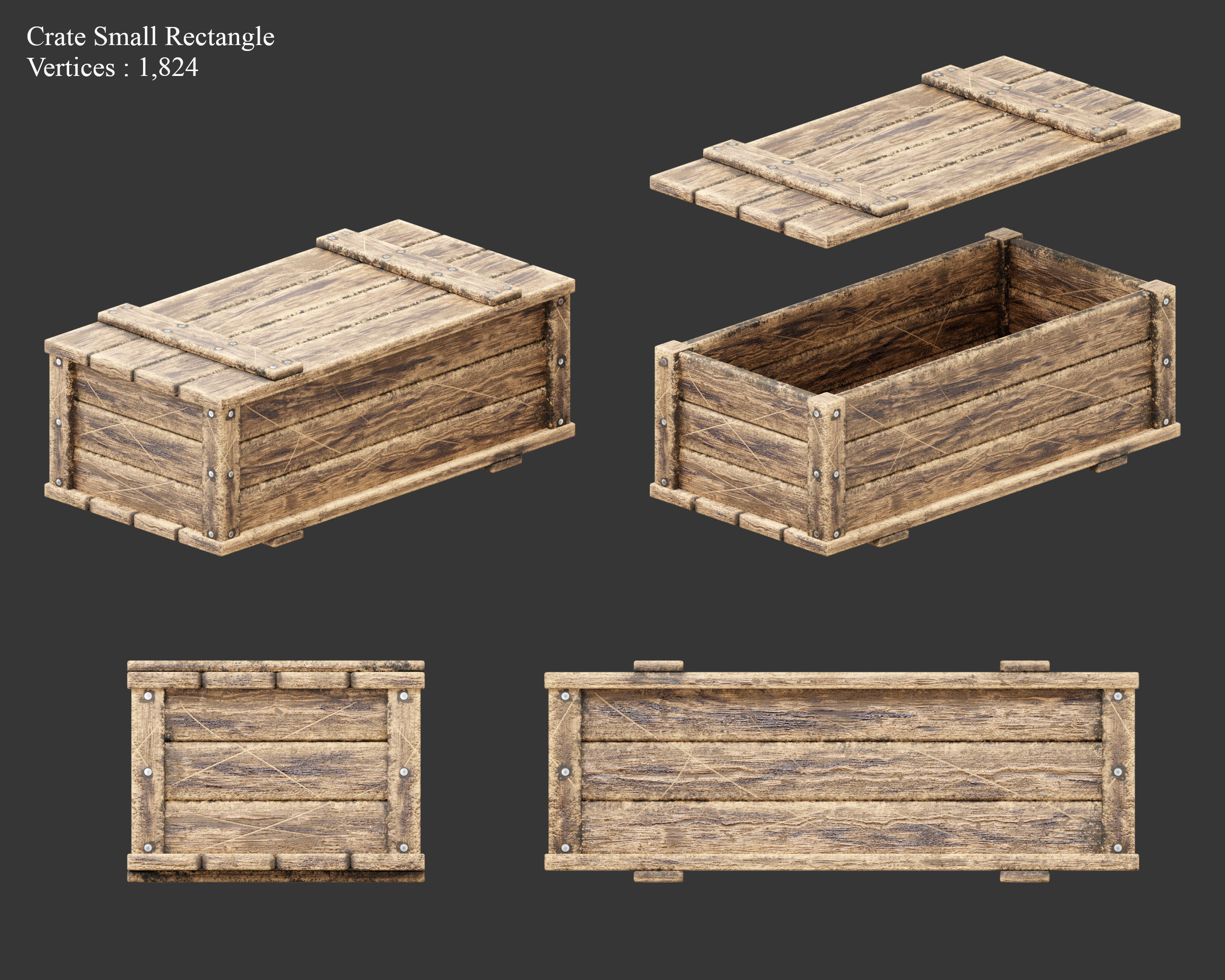 Medieval Containers Wooden Crates Low-poly 3D model_11